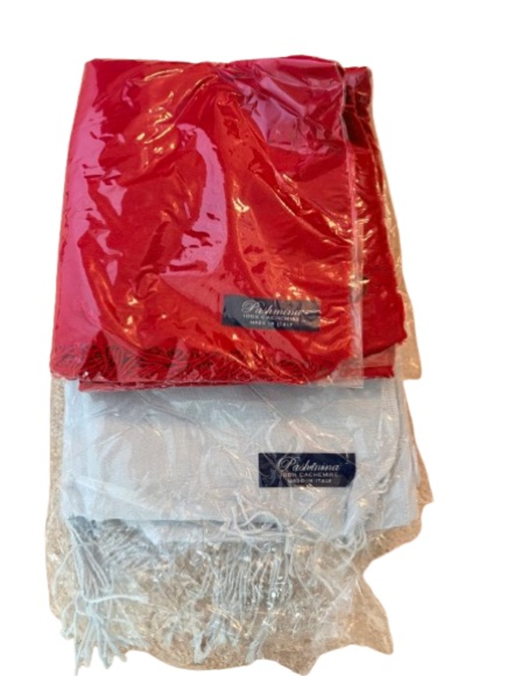 pashmina Red and Light Blue Scarf Set
